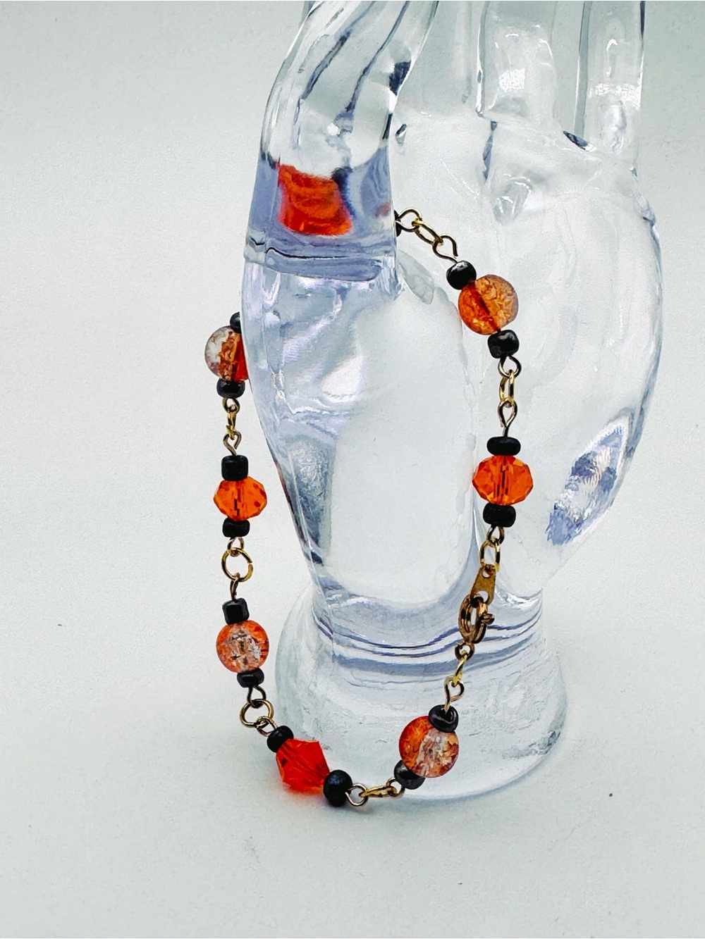 Handcrafted Orange Bead Bracelet with Antique Gold Links